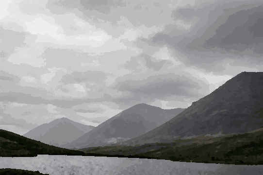Lake Surrounded By Rolling Hills — pixel art version