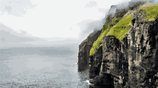 Cliffside Landscape With Fog And Grass — pixel art version
