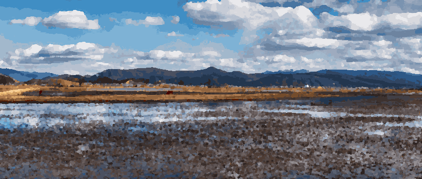 Napahai Lake Wetland Landscape Under Cloudy Sky — pixel art version