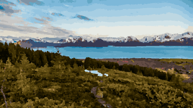 Snowy Peak Village In Norway — pixel art version