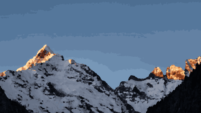Snow-Covered Mountain Peaks Illuminated By Sunset — pixel art version