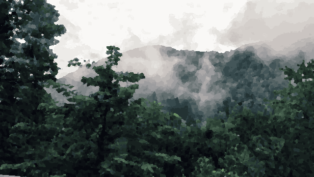 Forest View From Hilltop Amidst Clouds — pixel art version