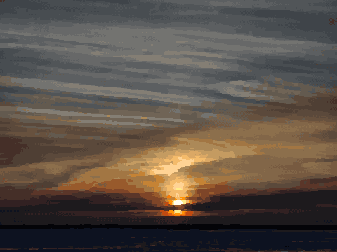 Frozen Lake Sunset With Clouds pixel art wallpaper