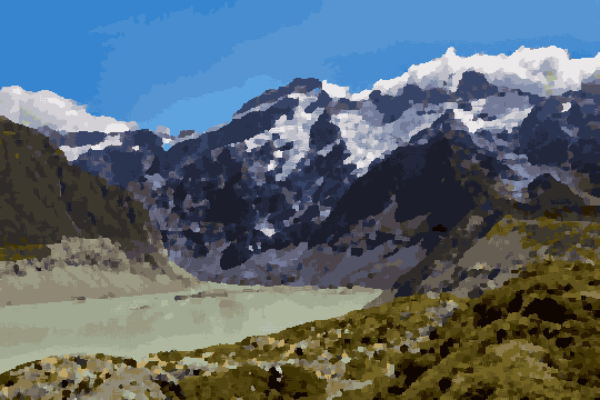 Mount Cook Lake Reflection Under Clouds — pixel art version