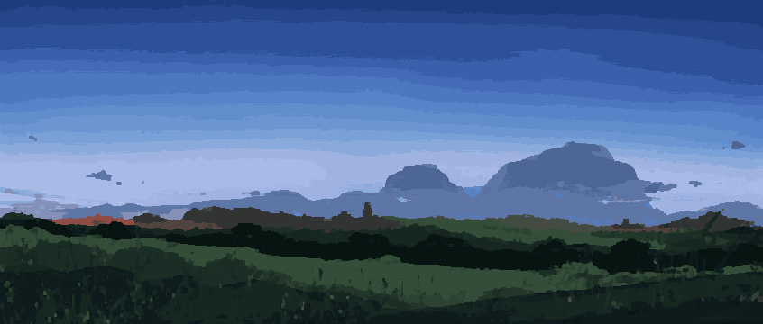 Lush Green Field Under Bright Blue Sky — pixel art version