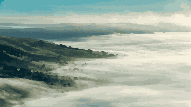 Misty Aerial View Over Edale Valley — pixel art version