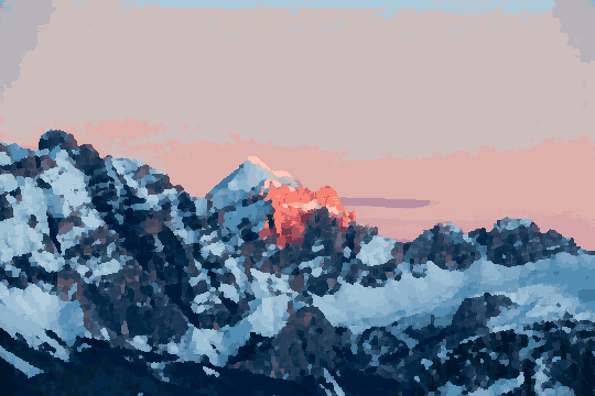 Sunset Illuminated Mountain Range With Snow — pixel art version
