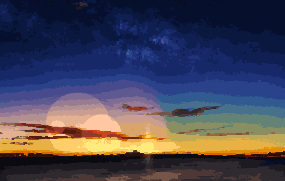 Sunset Over Ocean With Starry Sky — pixel art version