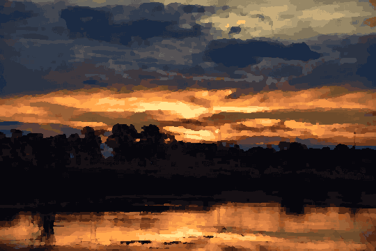 Sunset Glow Over Water With Trees — pixel art version