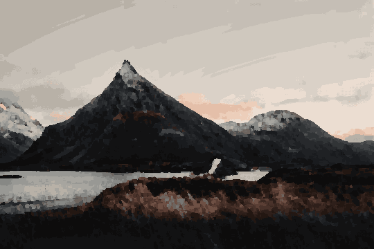 Mountain Landscape With River And Bridge In Norway — pixel art version