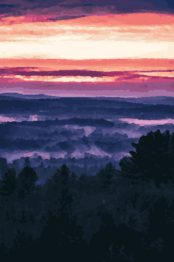 Foggy Valley Sunset From Hilltop — pixel art version