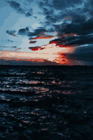 Sunset Over Calm Ocean Waters pixel art wallpaper