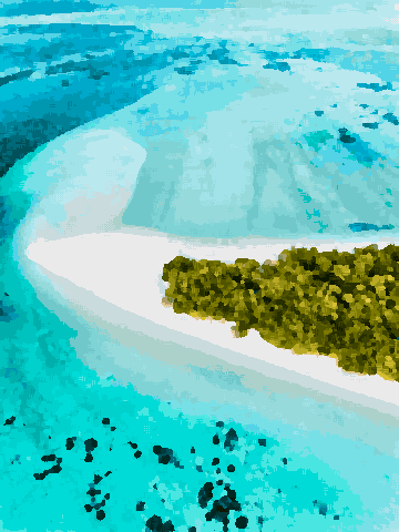 Aerial Island View Over Turquoise Ocean pixel art wallpaper