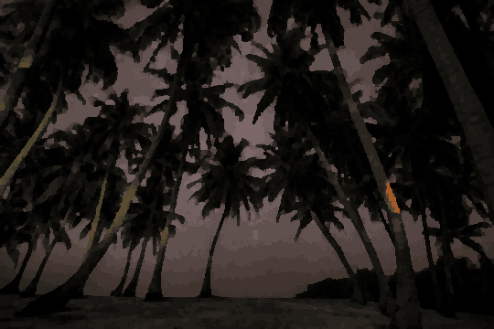 Night Sky Over Palm Tree Beach — pixel art version