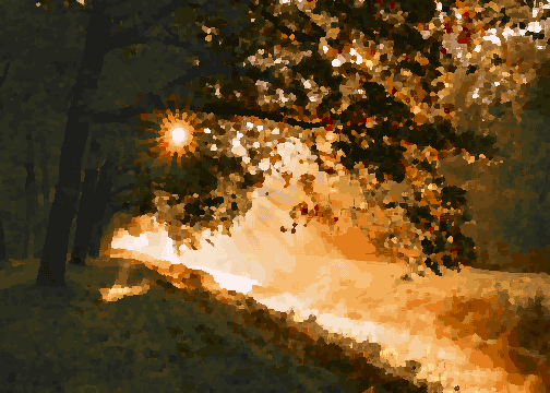 Forest Fire Illuminated By Sunlight — pixel art version