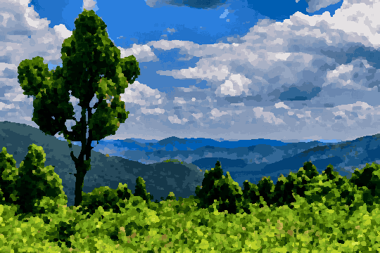 Lush Green Trees And Rolling Hills — pixel art version