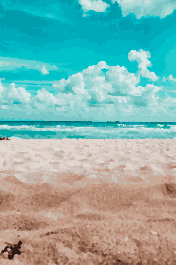 Ocean Sand Horizon With White Clouds pixel art wallpaper