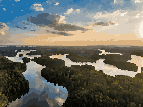 Lake Stråken Aerial Sunset View — pixel art version