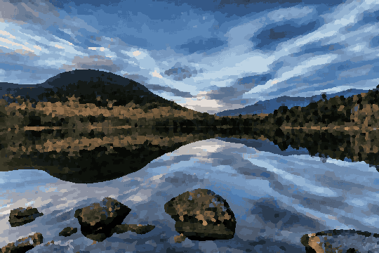 Lonesome Lake New Hampshire Gray Sky — pixel art version