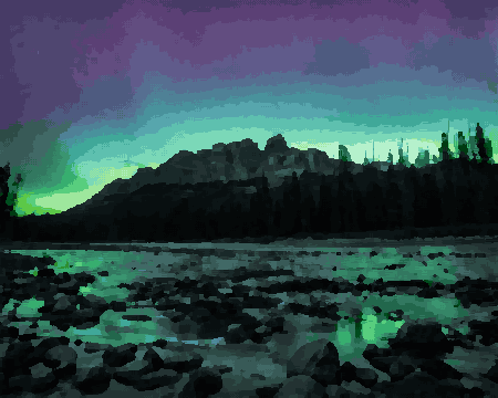 Aurora Over Castle Mountain In Banff pixel art wallpaper