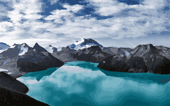 Snow-Capped Mountains Surrounding Garibaldi Lake — pixel art version