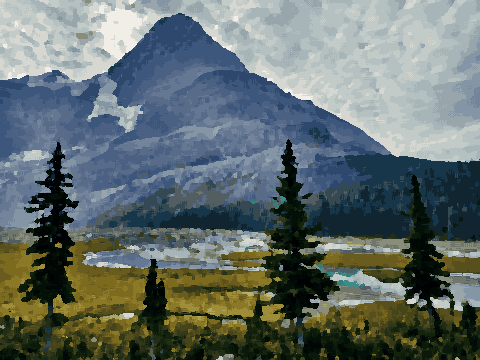 Moody Mount Robson River Valley — pixel art version