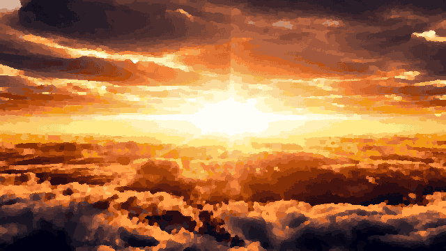Sunset Glow Over Dark Clouds — pixel art version
