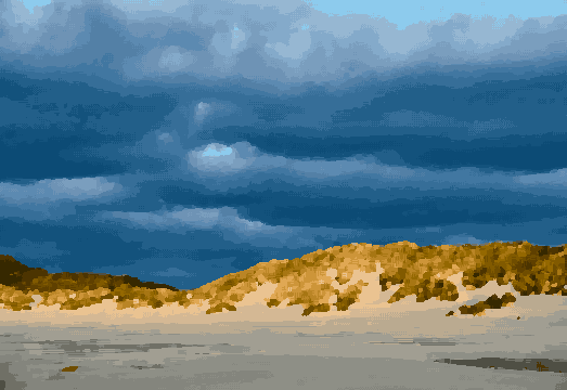 Dark Coastal Landscape With Cloudy Sky — pixel art version