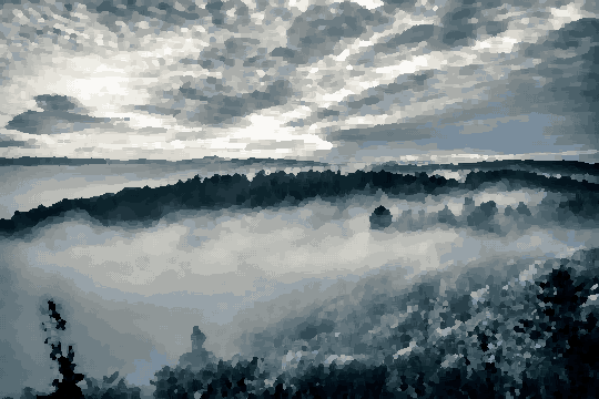 Foggy Forest With Trees In Foreground — pixel art version