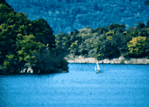 Sailboat On River Water — pixel art version