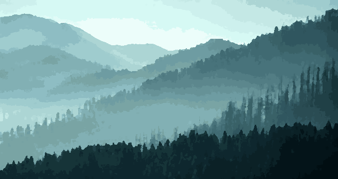 Mountain Range With Green Trees — pixel art version