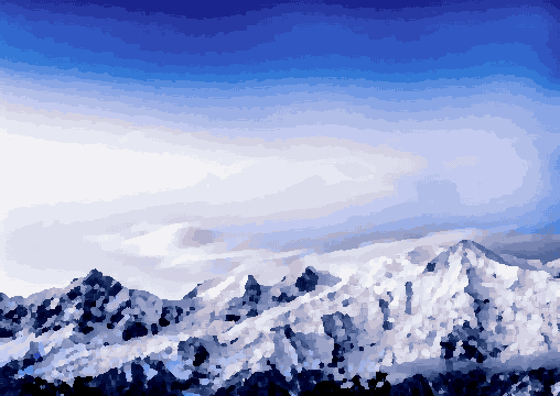 Snow-Covered Alpine Peaks And Trees pixel art wallpaper