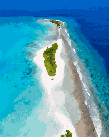 Aerial Island Ocean Trees Beach — pixel art version