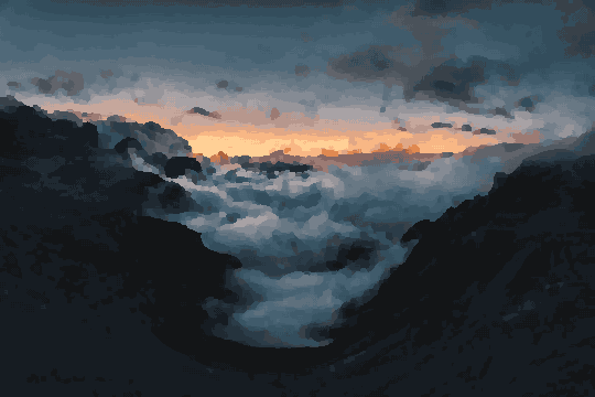 Mountain Range Clouds Sky Sunset Silhouette — pixel art version