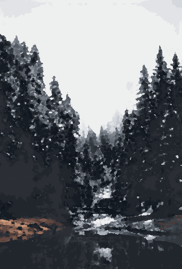 Wooden Bridge Over Snowy Forest Stream — pixel art version