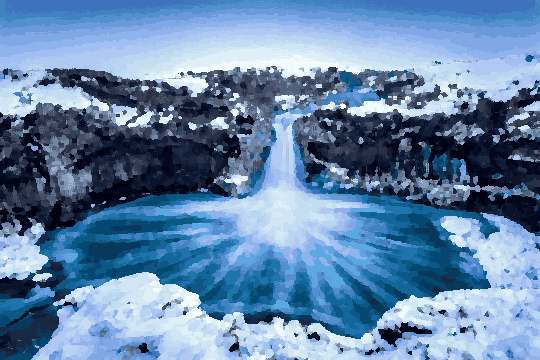 Aldeyarfoss Waterfall In Snowy Icelandic Landscape — pixel art version