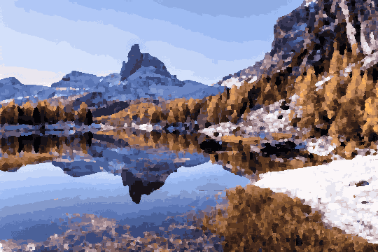 Snowy Dolomites Lake Panorama — pixel art version