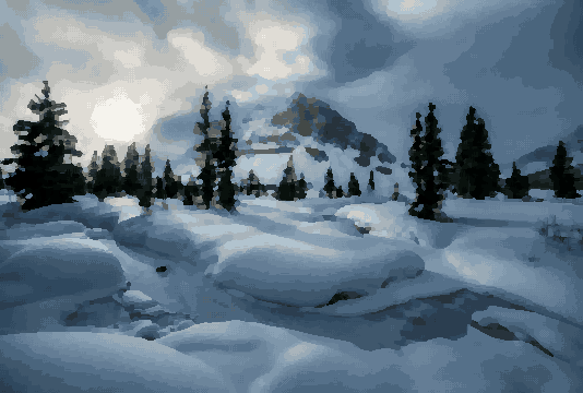 Fresh Snow At Bow Lake — pixel art version
