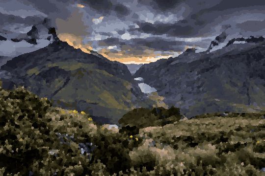 Sunset Over Huascaran Mountain Range — pixel art version