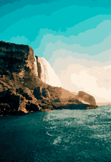 Waterfall Cascading Over Rocky Coast — pixel art version