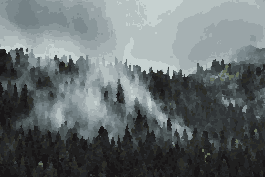 Forest Fog Trees Mountain Smoke Atmosphere pixel art wallpaper