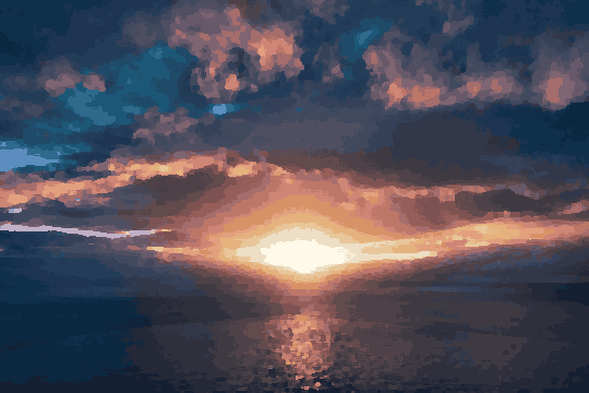 Ocean Sunset Horizon With Scattered Clouds — pixel art version