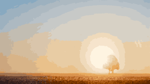 Lone Tree In Field At Dawn pixel art wallpaper
