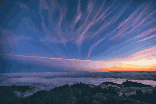 Sunset Over Ocean From Hilltop — pixel art version