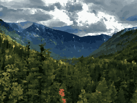 Kootenay Boundary Hilltop View With Overcast Sky — pixel art version