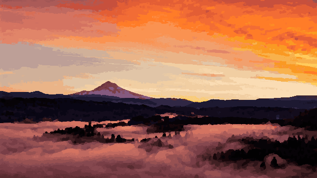 Mt. Hood Winter Sunrise Fog pixel art wallpaper