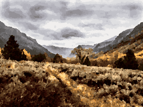 Dirt Road Winding Through Grassy Oregon Field — pixel art version