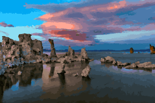 Mono Lake Sunset With Tufa Towers — pixel art version