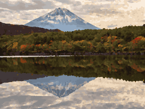 Mt. Fuji Autumn Reflection On Lake — pixel art version