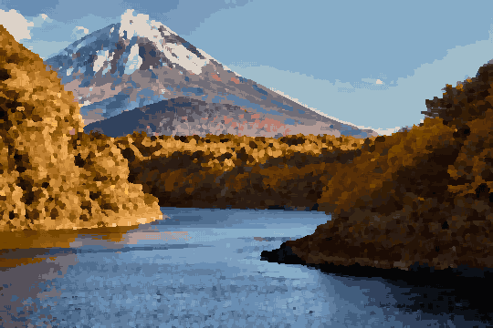 Lake Shoji Autumn View With Mt. Fuji — pixel art version